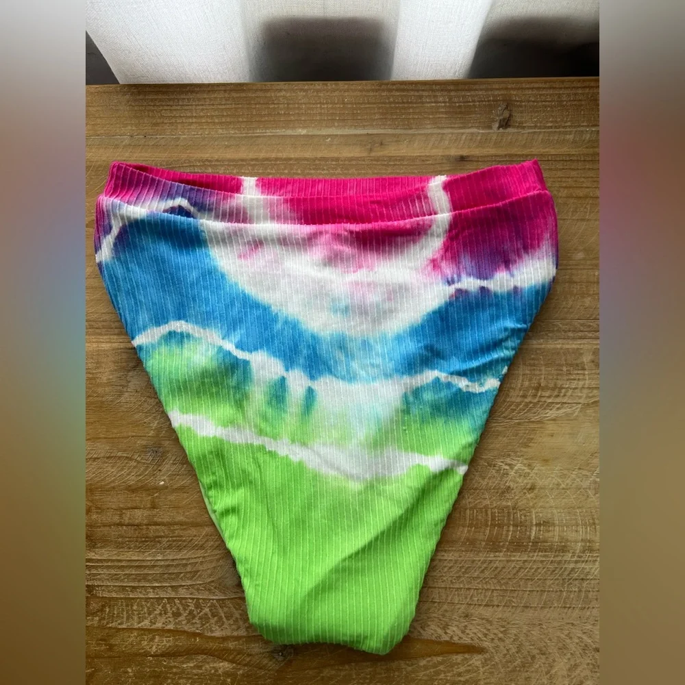 New Soluna Women's Tied Up Tie Dye High Waist Bikini Bottom Multi Pink